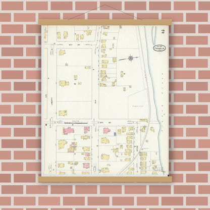 Old map wall art mockup — magnetic wood frame on brick wall — Sanborn Fire Insurance Map from Franklin, Venango County, Pennsylvania (1912), Sheet #0002