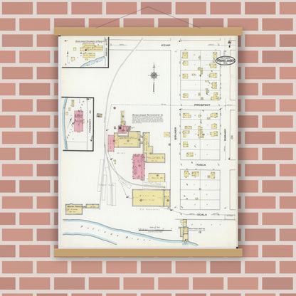Old map wall art mockup — magnetic wood frame on brick wall — Sanborn Fire Insurance Map from Rhinelander, Oneida County, Wisconsin (1920), Sheet #0007