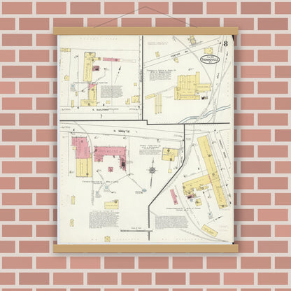 Old map wall art mockup — magnetic wood frame on brick wall — Sanborn Fire Insurance Map from Thomasville, Davidson County, North Carolina (1913), Sheet #0008
