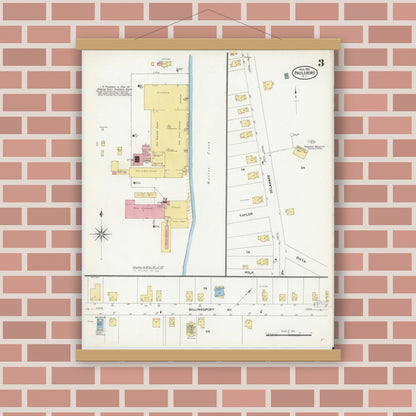 Old map wall art mockup — magnetic wood frame on brick wall — Sanborn Fire Insurance Map from Paulsboro, Gloucester County, New Jersey (1909), Sheet #0003