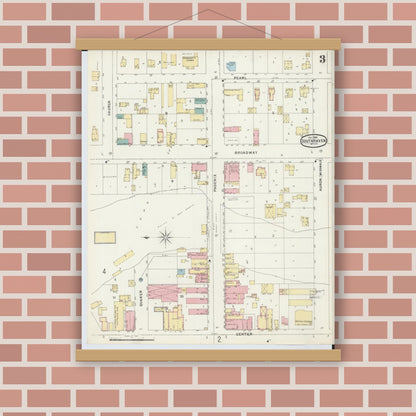 Old map wall art mockup — magnetic wood frame on brick wall — Sanborn Fire Insurance Map from South Haven, Van Buren County, Michigan (1896), Sheet #0003
