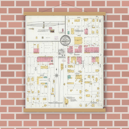 Old map wall art mockup — magnetic wood frame on brick wall — Sanborn Fire Insurance Map from Johnston City, Williamson County, Illinois (1906) - Complete Map Set