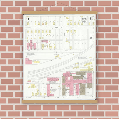 Old map wall art mockup — magnetic wood frame on brick wall — Sanborn Fire Insurance Map from Ashland, Ashland County, Ohio (1930), Sheet #0011