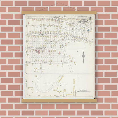 Old map wall art mockup — magnetic wood frame on brick wall — Sanborn Fire Insurance Map from Bellefontaine, Logan County, Ohio (1914), Sheet #0017