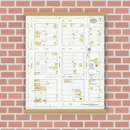 Old map wall art mockup — magnetic wood frame on brick wall — Sanborn Fire Insurance Map from Hamlin, Jones County, Texas (1919), Sheet #0007
