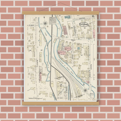 Old map wall art mockup — magnetic wood frame on brick wall — Sanborn Fire Insurance Map from North Adams, Berkshire County, Massachusetts (1884), Sheet #0006