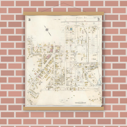 Old map wall art mockup — magnetic wood frame on brick wall — Sanborn Fire Insurance Map from Gladewater, Gregg County, Texas (1938), Sheet #0003