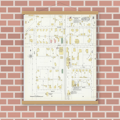 Old map wall art mockup — magnetic wood frame on brick wall — Sanborn Fire Insurance Map from Lawrenceville, Lawrence County, Illinois (1901), Sheet #0003