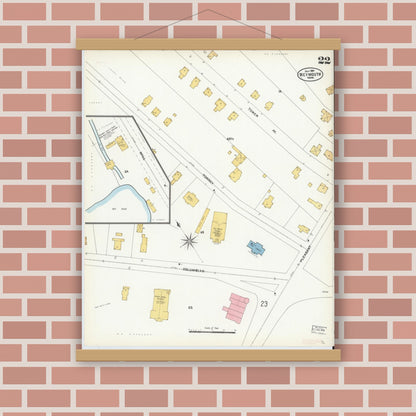 Old map wall art mockup — magnetic wood frame on brick wall — Sanborn Fire Insurance Map from Weymouth, Norfolk County, Massachusetts (1904), Sheet #0022