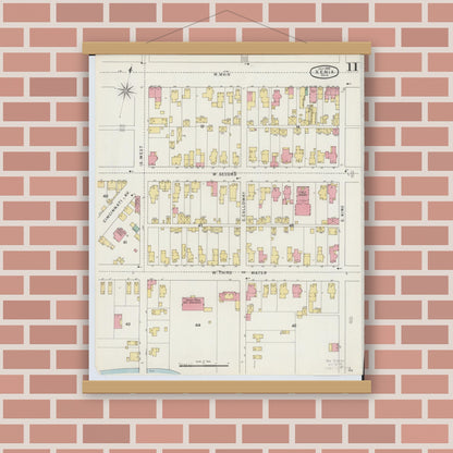 Old map wall art mockup — magnetic wood frame on brick wall — Sanborn Fire Insurance Map from Xenia, Greene County, Ohio (1895), Sheet #0011