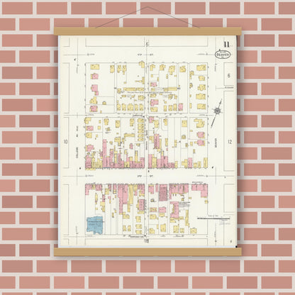 Old map wall art mockup — magnetic wood frame on brick wall — Sanborn Fire Insurance Map from Beaver, Beaver County, Pennsylvania (1912), Sheet #0011
