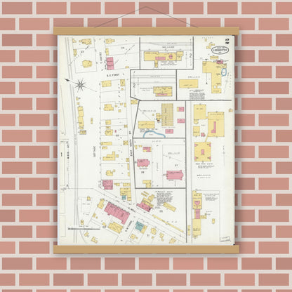 Old map wall art mockup — magnetic wood frame on brick wall — Sanborn Fire Insurance Map from Loogootee, Martin County, Indiana (1902), Sheet #0002