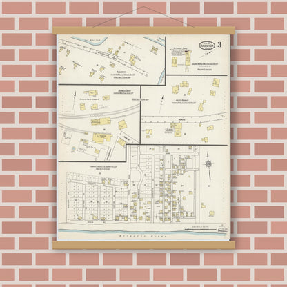 Old map wall art mockup — magnetic wood frame on brick wall — Sanborn Fire Insurance Map from Harwich, Barnstable County, Massachusetts (1915), Sheet #0003