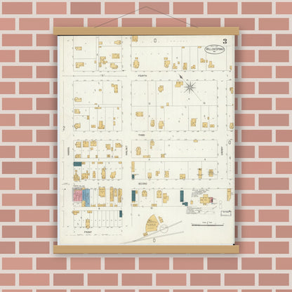 Old map wall art mockup — magnetic wood frame on brick wall — Sanborn Fire Insurance Map from Willow Springs, Howell County, Missouri (1906), Sheet #0003