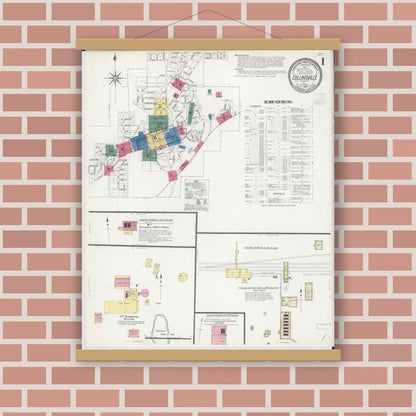 Old map wall art mockup — magnetic wood frame on brick wall — Sanborn Fire Insurance Map from Collinsville, Madison County, Illinois (1907), Sheet #0001