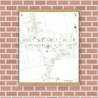 Old map wall art mockup — magnetic wood frame on brick wall — Sanborn Fire Insurance Map from Greece, Monroe County, New York (1942), Sheet #0003