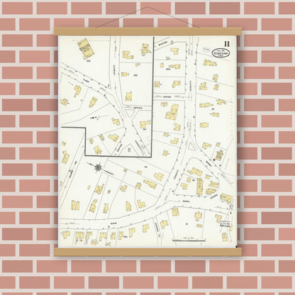 Old map wall art mockup — magnetic wood frame on brick wall — Sanborn Fire Insurance Map from Hingham, Plymouth County, Massachusetts (1911), Sheet #0011