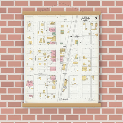 Old map wall art mockup — magnetic wood frame on brick wall — Sanborn Fire Insurance Map from Dodge Center, Dodge County, Minnesota (1899), Sheet #0003