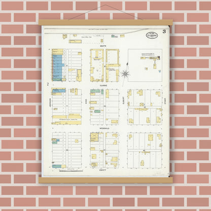 Old map wall art mockup — magnetic wood frame on brick wall — Sanborn Fire Insurance Map from Quanah, Hardeman County, Texas (1904), Sheet #0003