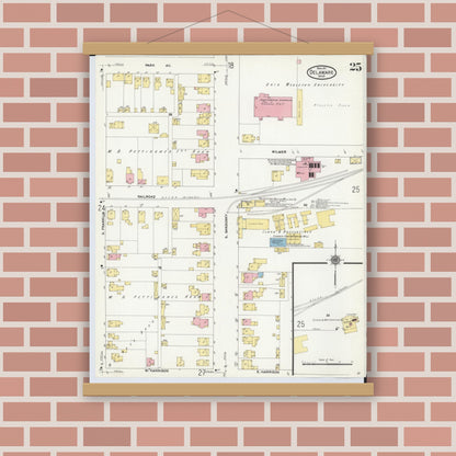 Old map wall art mockup — magnetic wood frame on brick wall — Sanborn Fire Insurance Map from Delaware, Delaware County, Ohio (1911), Sheet #0025