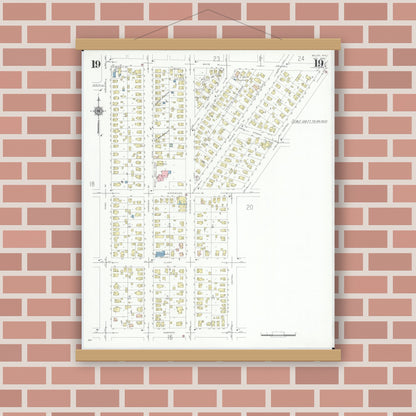 Old map wall art mockup — magnetic wood frame on brick wall — Sanborn Fire Insurance Map from Beloit, Rock County, Wisconsin (1939), Sheet #0019
