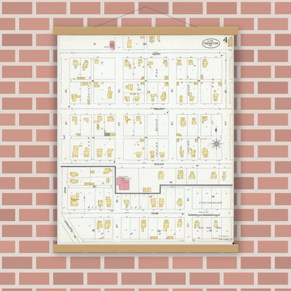 Old map wall art mockup — magnetic wood frame on brick wall — Sanborn Fire Insurance Map from Frankton, Madison County, Indiana (1900), Sheet #0004