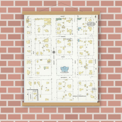 Old map wall art mockup — magnetic wood frame on brick wall — Sanborn Fire Insurance Map from Georgetown, Williamson County, Texas (1910), Sheet #0004