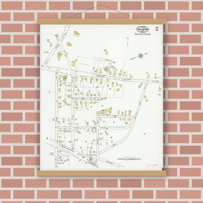 Old map wall art mockup — magnetic wood frame on brick wall — Sanborn Fire Insurance Map from Holliston, Middlesex County, Massachusetts (1919), Sheet #0002