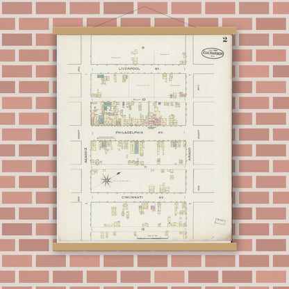 Old map wall art mockup — magnetic wood frame on brick wall — Sanborn Fire Insurance Map from Egg Harbor City, Atlantic County, New Jersey (1886), Sheet #0002