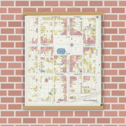 Old map wall art mockup — magnetic wood frame on brick wall — Sanborn Fire Insurance Map from Lisbon, Columbiana County, Ohio (1898), Sheet #0003