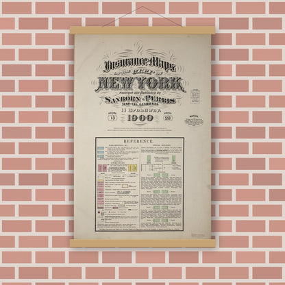 Old map wall art mockup — magnetic wood frame on brick wall — Sanborn Fire Insurance Map from New York, Bronx, Manhattan, New York (1900), Sheet #0001