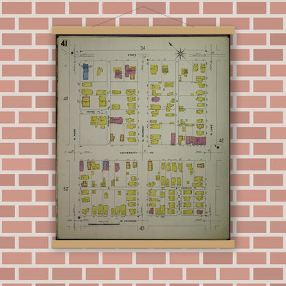 Old map wall art mockup — magnetic wood frame on brick wall — Sanborn Fire Insurance Map from Madison, Dane County, Wisconsin (1908), Sheet #0041