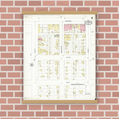 Old map wall art mockup — magnetic wood frame on brick wall — Sanborn Fire Insurance Map from Audubon, Audubon County, Iowa (1896), Sheet #0004