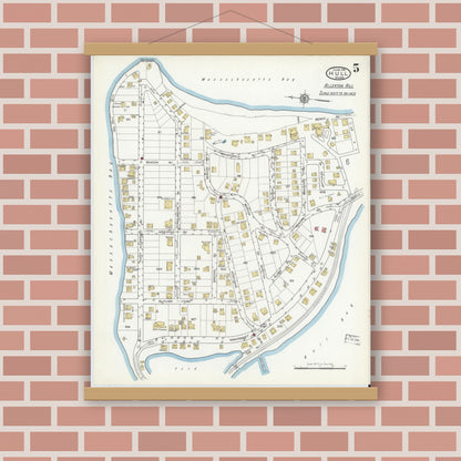 Old map wall art mockup — magnetic wood frame on brick wall — Sanborn Fire Insurance Map from Hull, Plymouth County, Massachusetts (1916), Sheet #0005