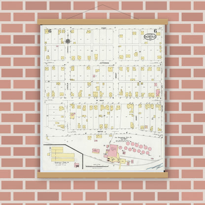Old map wall art mockup — magnetic wood frame on brick wall — Sanborn Fire Insurance Map from Salineville, Columbiana County, Ohio (1924), Sheet #0006