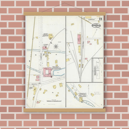 Old map wall art mockup — magnetic wood frame on brick wall — Sanborn Fire Insurance Map from Shippensburg, Cumberland And Franklin Counties, Pennsylvania (1904), Sheet #0011