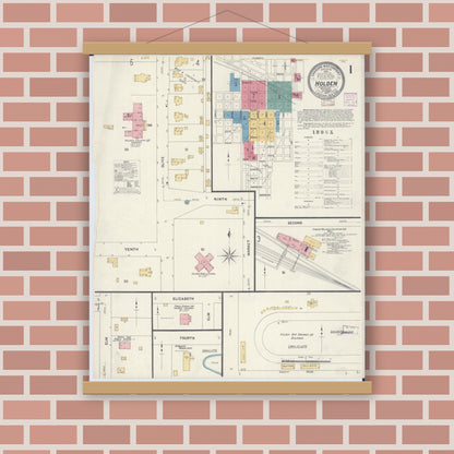 Old map wall art mockup — magnetic wood frame on brick wall — Sanborn Fire Insurance Map from Holden, Johnson County, Missouri (1907) - Complete Map Set