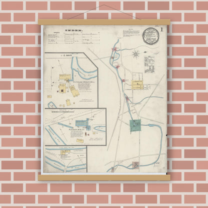 Old map wall art mockup — magnetic wood frame on brick wall — Sanborn Fire Insurance Map from Dalton, Berkshire County, Massachusetts (1892) - Complete Map Set