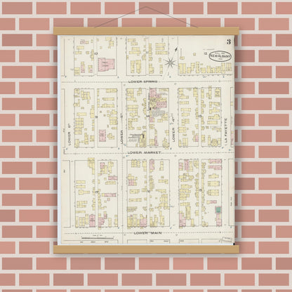 Old map wall art mockup — magnetic wood frame on brick wall — Sanborn Fire Insurance Map from New Albany, Floyd County, Indiana (1886), Sheet #0003