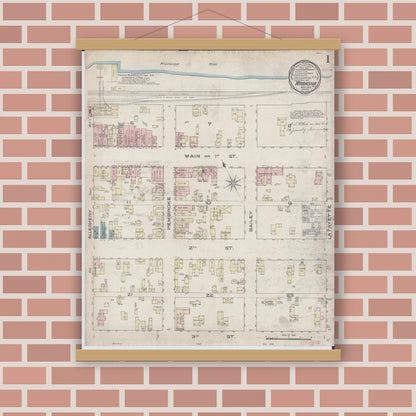 Old map wall art mockup — magnetic wood frame on brick wall — Sanborn Fire Insurance Map from Wabasha, Wabasha County, Minnesota (1885) - Complete Map Set