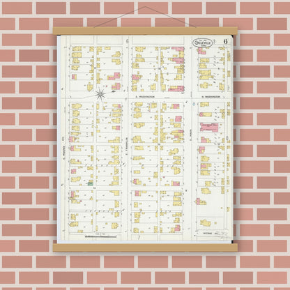 Old map wall art mockup — magnetic wood frame on brick wall — Sanborn Fire Insurance Map from Circleville, Pickaway County, Ohio (1899), Sheet #0006