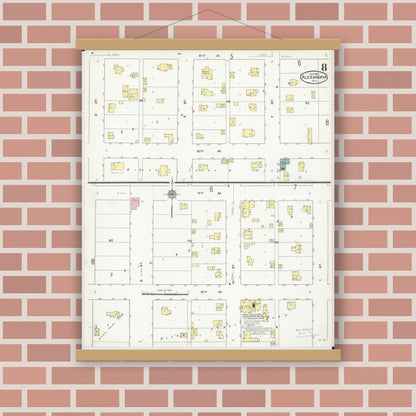 Old map wall art mockup — magnetic wood frame on brick wall — Sanborn Fire Insurance Map from Alexandria, Douglas County, Minnesota (1909), Sheet #0008
