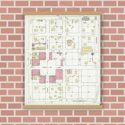 Old map wall art mockup — magnetic wood frame on brick wall — Sanborn Fire Insurance Map from Lancaster, Dallas County, Texas (1921), Sheet #0002