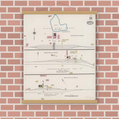 Old map wall art mockup — magnetic wood frame on brick wall — Sanborn Fire Insurance Map from Marion, Williamson County, Illinois (1922), Sheet #0021
