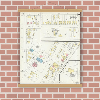 Old map wall art mockup — magnetic wood frame on brick wall — Sanborn Fire Insurance Map from Logansport, Cass County, Indiana (1898), Sheet #0010