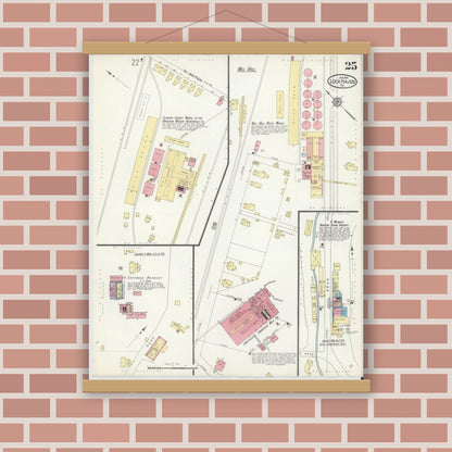 Old map wall art mockup — magnetic wood frame on brick wall — Sanborn Fire Insurance Map from Lock Haven, Clinton County, Pennsylvania (1914), Sheet #0025
