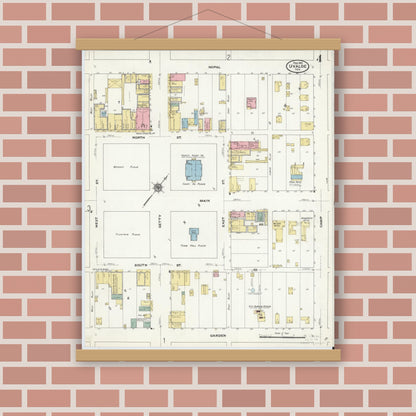 Old map wall art mockup — magnetic wood frame on brick wall — Sanborn Fire Insurance Map from Uvalde, Uvalde County, Texas (1910), Sheet #0004