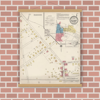 Old map wall art mockup — magnetic wood frame on brick wall — Sanborn Fire Insurance Map from Belmont, Gaston County, North Carolina (1922) - Complete Map Set