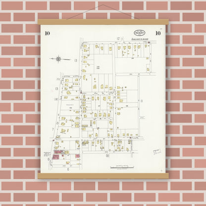 Old map wall art mockup — magnetic wood frame on brick wall — Sanborn Fire Insurance Map from Hickory, Catawba County, North Carolina (1925), Sheet #0010