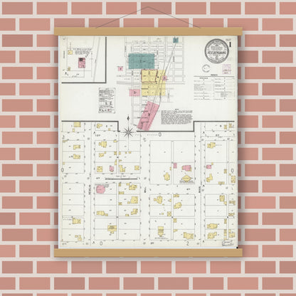 Old map wall art mockup — magnetic wood frame on brick wall — Sanborn Fire Insurance Map from Veedersburg, Fountain County, Indiana (1902) - Complete Map Set